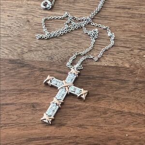 Tiffany & Co Silver and Rose Gold Cross Necklace new rhinestone